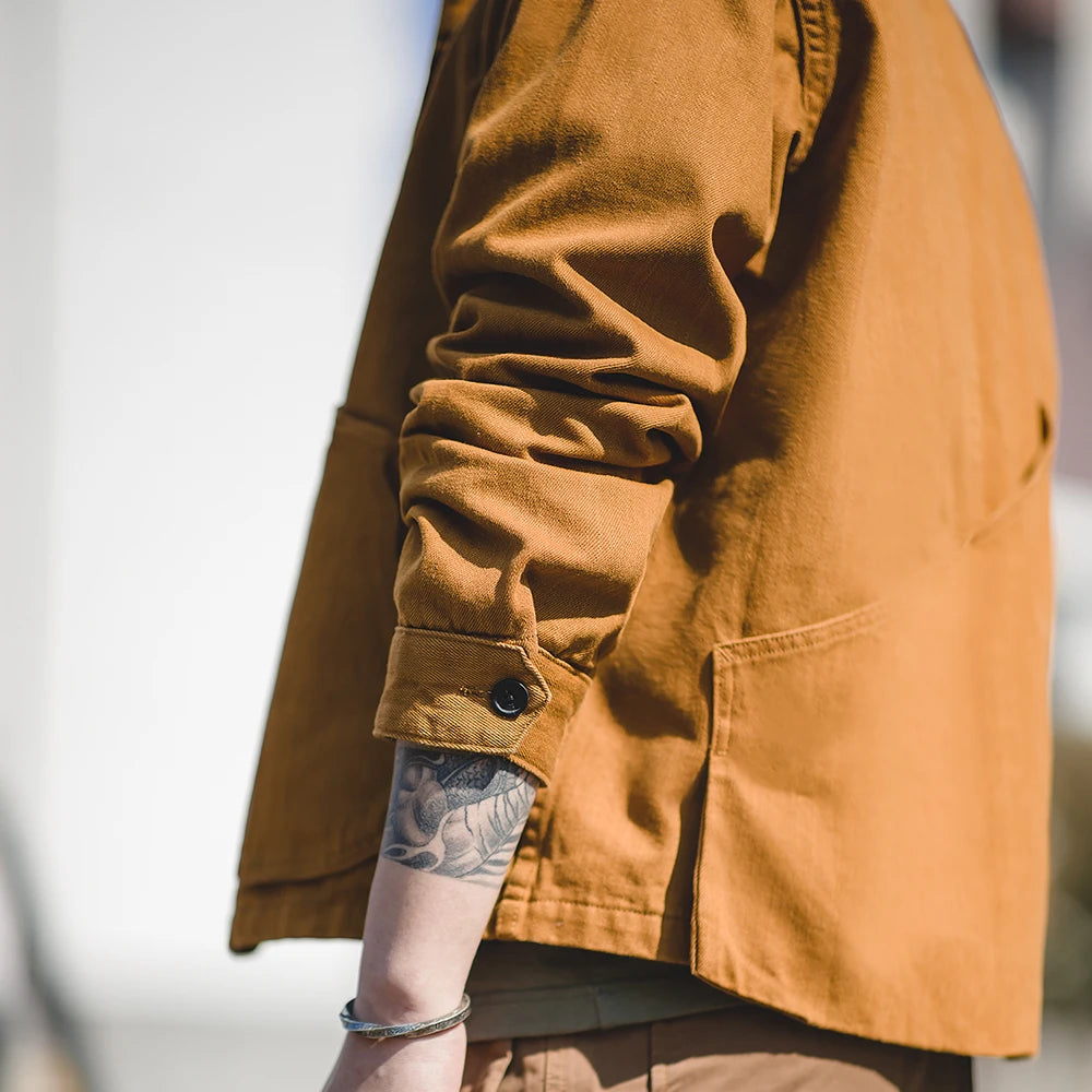 Maden Ginger Color Jacket for Men Multi-pocket Cotton Workwear Jacket Casual Hunting Jacket Spring and Autumn Outdoor Coats