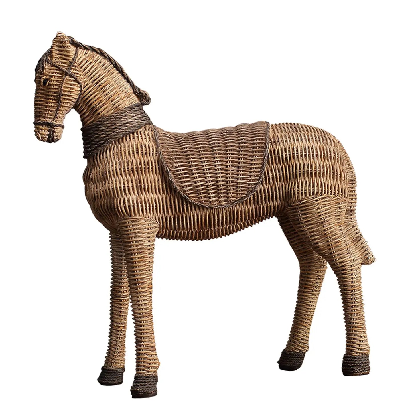 Retro Rattan Horse Statue Table Sculpture Figurine Decorative Art Crafts Handmade for Home Bookshelf Office Decor Gift