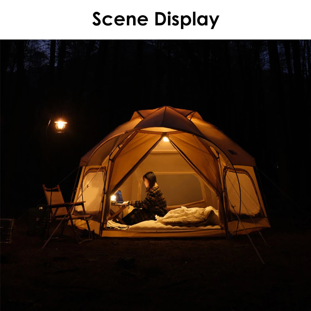 Outdoor Camping Automatic Tent Large Space Rain & Wind Proof Double Layer Hexagonal Dome Portable Folding Tent Light Luxury