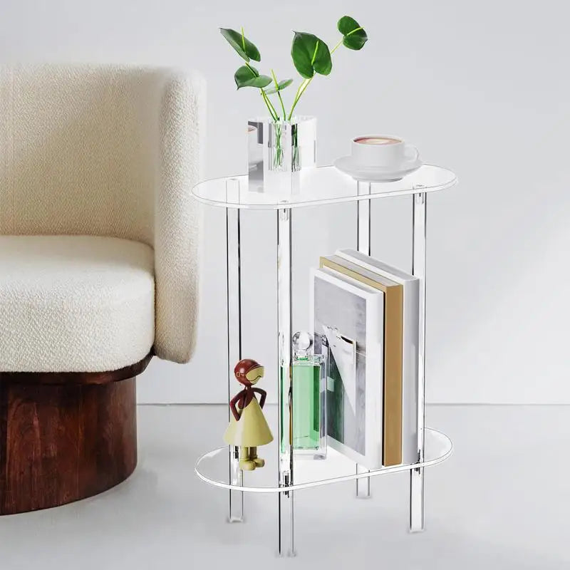 Clear Acrylic Oval End Table 2-tier Bedside Nightstand for Living Room Bedroom Home Decor Suitable for Living Room Bedroom