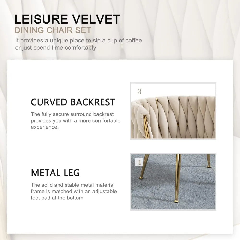 Dining Chairs , Woven Upholstered Dining Chairs with Gold Metal Legs, Modern Accent Chairs for Living Room, Dining Room, Kitchen
