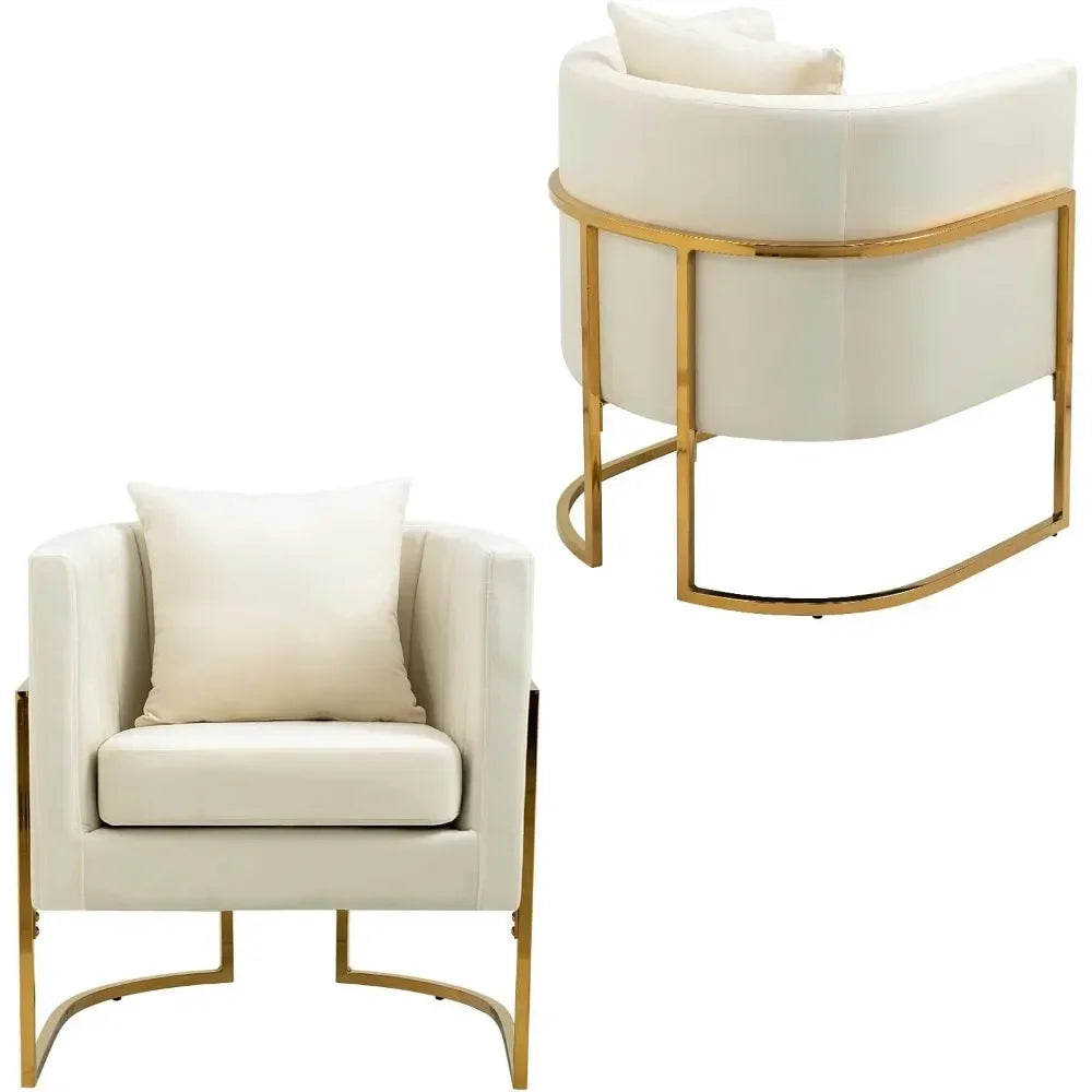 Accent Chairs Set of 2, Modern Upholstered Barrel Armchair with Pillow for Living Room, Comfy Chair for Bedroom, White