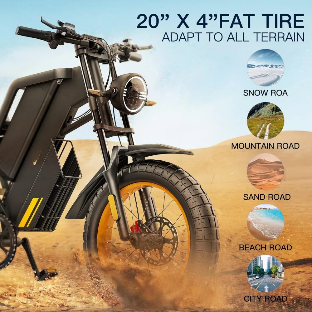 Electric Bike, Electric Motorcycle with 1500W Motor, Up To 31MPH & 93 Miles, 48V 25AH Removable Battery Ebike, 20" X 4.0