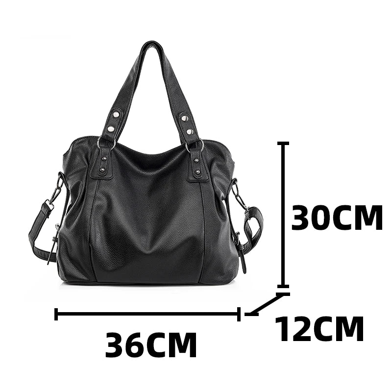 Women's Retro Roomy Shoulder Bag Quality Pu Leather Ladies Large Commuter Tote Handbag Female Luxury Black Classic Crossbody Bag