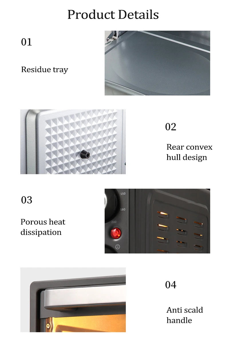 40L Electric Oven Multifunctional Big Capacity Pizza Bread Toaster Barbecue Cake Baking Oven Breakfast Machine Four Layers 220V