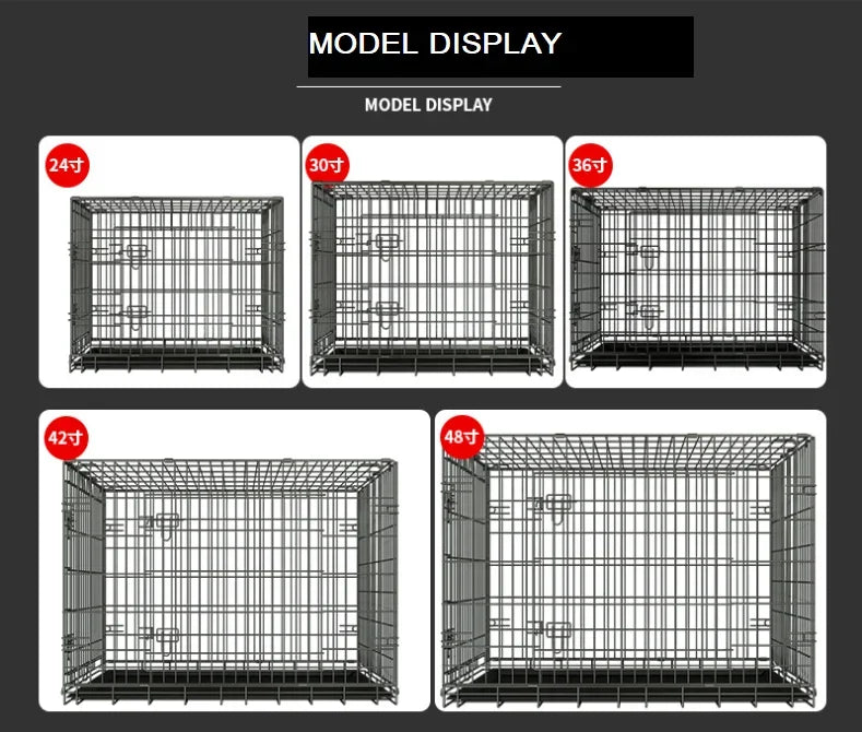 Folding Pet Cage Single Double Door Leak-Proof Plastic Pan Dog Crates 24/30/36/42/48 Inches Metal Dog Kennel for Big Pets