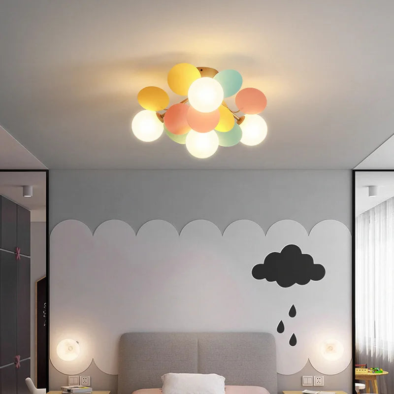 Modern LED Ceiling Light Fixture for Children's Room and Aisle, Bedroom Lighting Iron Sheet Glass Ball Color Chandelier