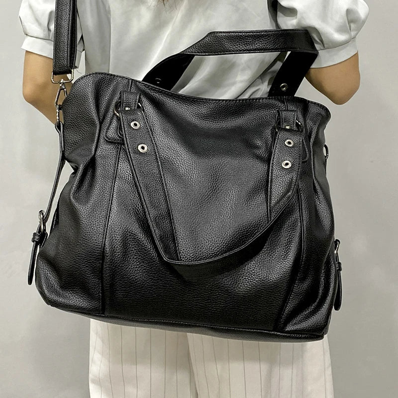 Women's Retro Roomy Shoulder Bag Quality Pu Leather Ladies Large Commuter Tote Handbag Female Luxury Black Classic Crossbody Bag