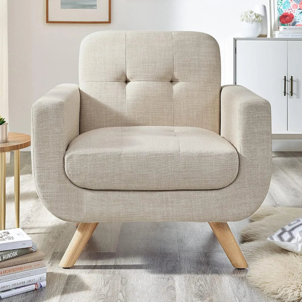 Elena Contemporary Accent Armchair with Linen Upholstery Living Room Furniture, 1SEAT, Light Beige