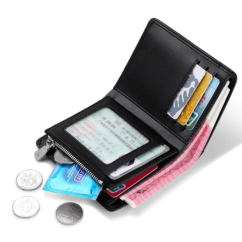 Men Short Wallet Luxury Genuine Leather Wallet For Men Women Purse Standard Card Holders High Quality Zipper Wallets