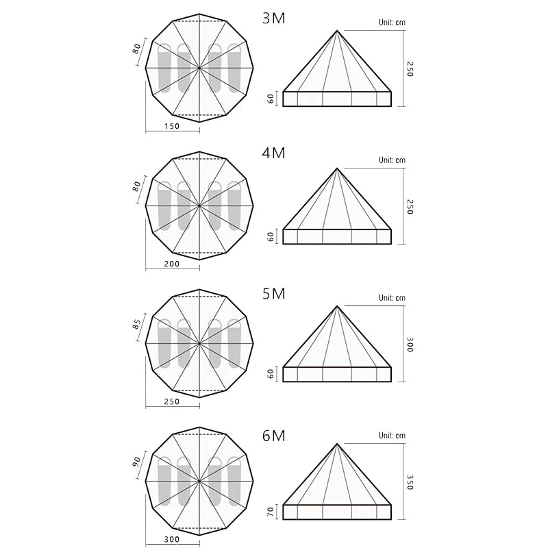 Tenda Camping 3-4 People Cotton Canvas Outdoor Luxury Family Glamping Teepee Yurt Bell Pyramid Tent For Sale