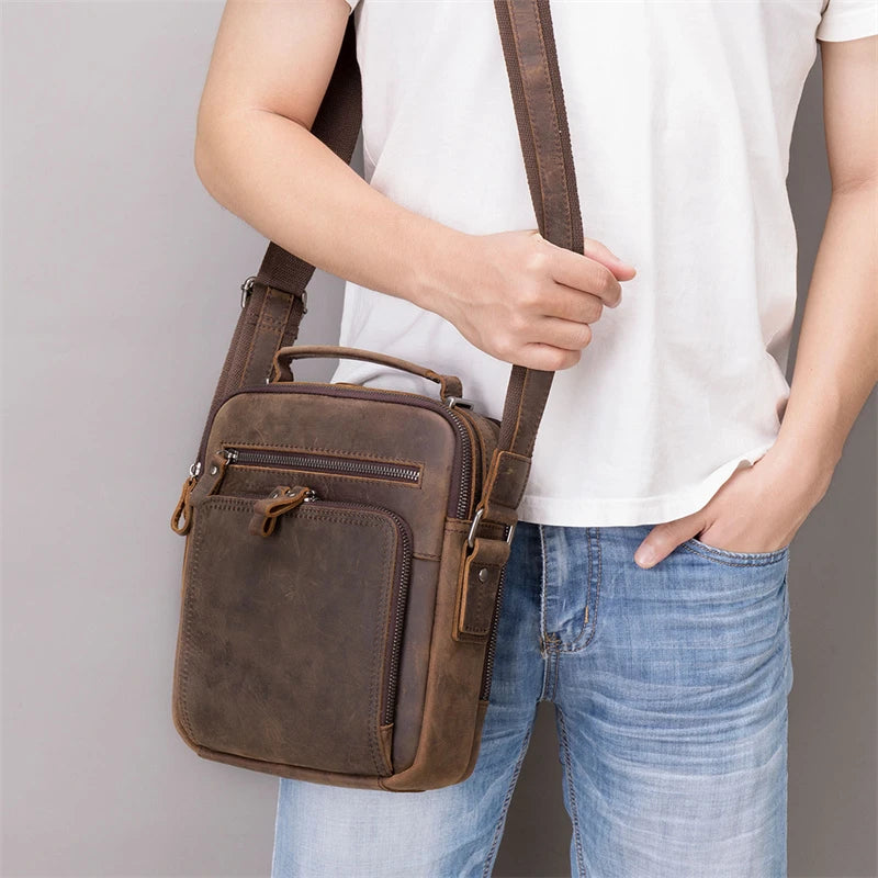 Newsbirds Leather Shoulder Bag Vintage Style Crossbody Bag Books School Bag Of Men Male Daily Messenger Bag Crazy Horse Skin