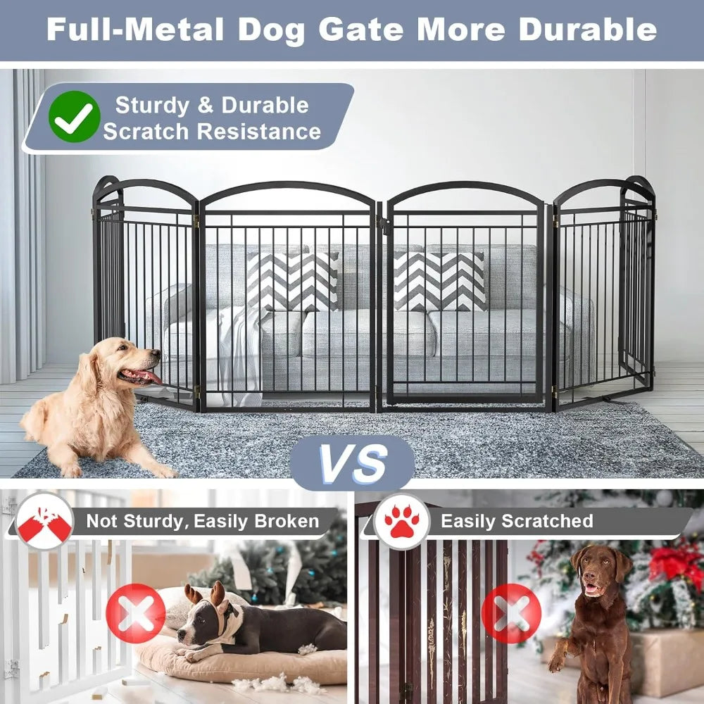 All-metal freestanding dog door, indoor and outdoor folding pet fence,extra wide freestanding wire high dog door(6 black panels)