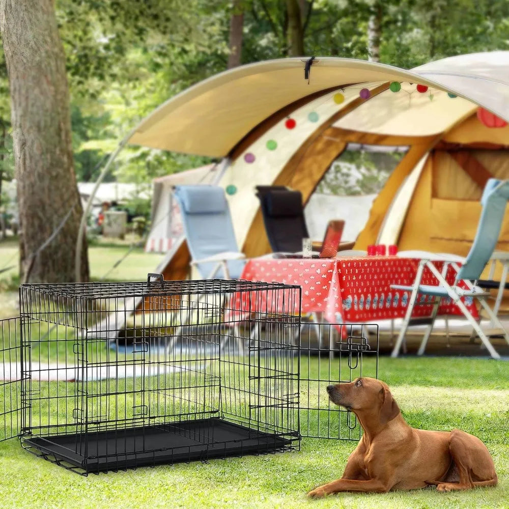 48-Inch Double Door Folding Metal Dog Crate with Divider and Leak-Proof Pan - For Medium to Large Breed Dogs