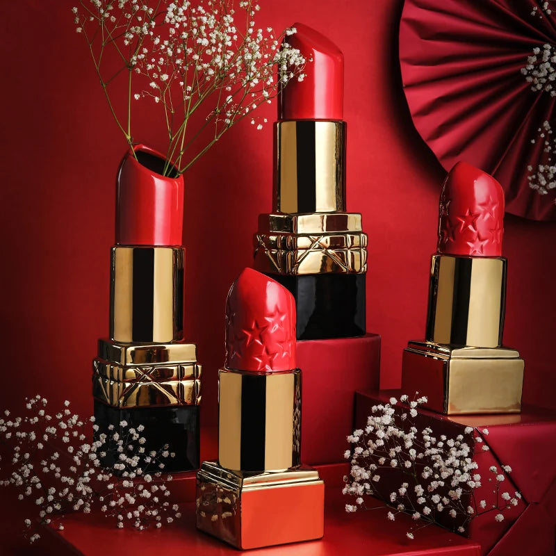Creative Lipstick Vase Modern Ceramic Flower Vases Nordic Ornaments Table Living Room Decor Decoration and Table Accessories