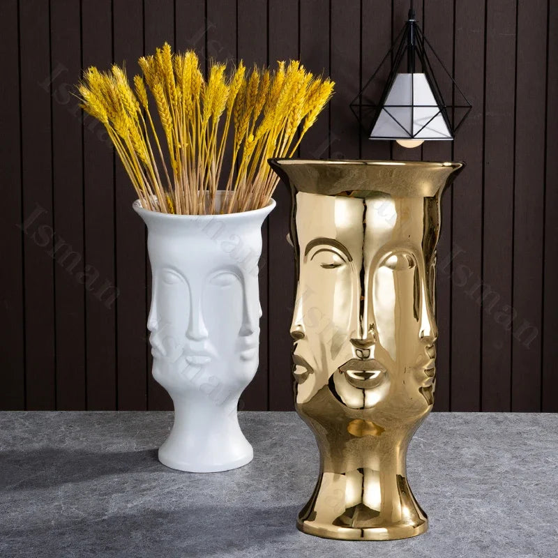 Nordic Human Face Ceramic Vase Modern Decor Home Ikebana Lips Flower Vases Light Luxury Living Room Decoration Accessories