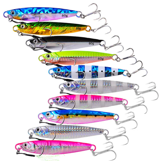 10 Pcs/Set Metal Hard Jig Lure Luminous Artificial Bait Shore Slow Jigging Super Bass Fishing Tackle 24g 30g 40g 60g