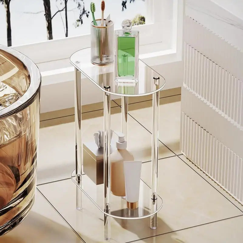 Clear Acrylic Oval End Table 2-tier Bedside Nightstand for Living Room Bedroom Home Decor Suitable for Living Room Bedroom