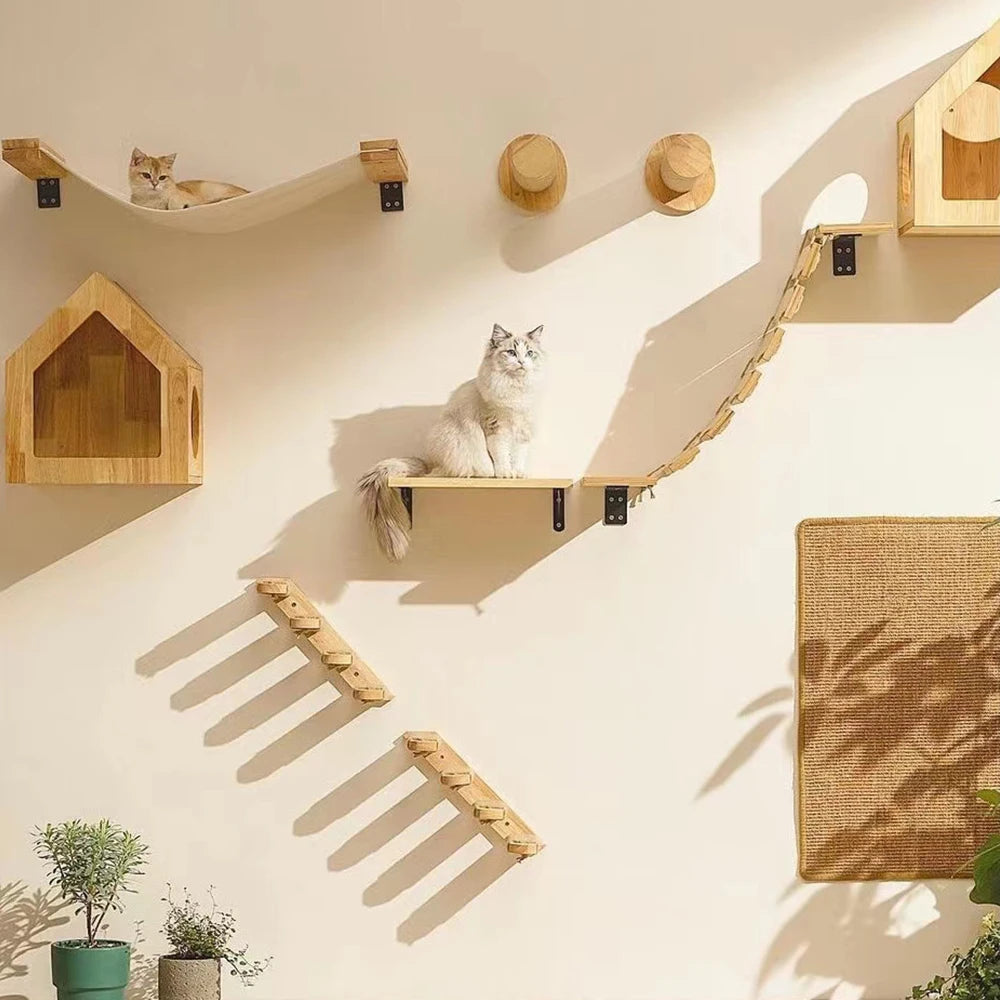 Cat Climbing Shelf Furniture Wooden Shelves for Cats Perches Activity Cat Tree Scraper Stairs Scratching Post Cat Wall Furniture