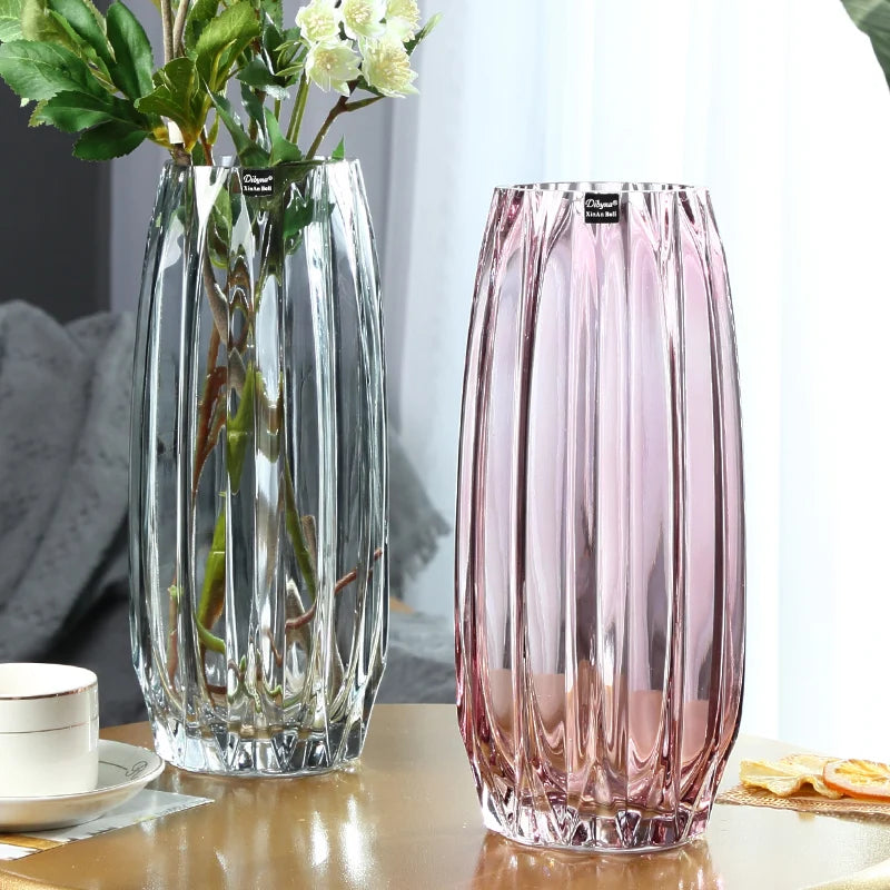 Nordic simple large glass vase transparent color hydroponic rich bamboo lily rose vase living room flower arrangement ornaments