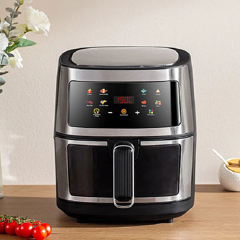 New 6L Stainless Steel Large-Capacity Air Fryer Household Visual Electric Oven Oil-Free Multifunctional Home Black White Green