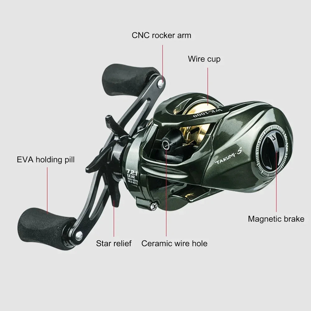 Metal Left/Right hand Baitcasting Reel High Speed 7.2:1 Gear Ratio Fresh Saltwater Magnetic Brake System Ultralight Fishing