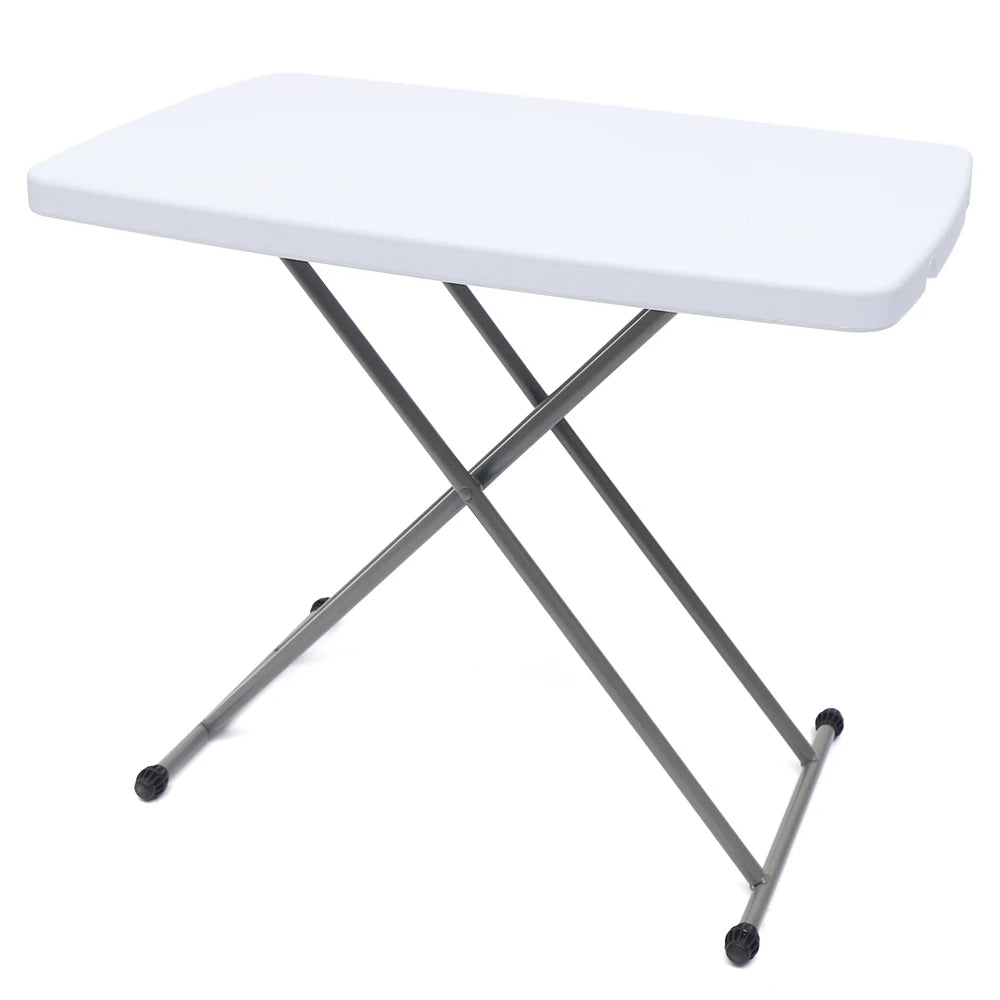 Adjustable Folding Table TV Tray and Lightweight Dinner Table with X Legs and Hard Plastic Top, 35-75CM, White