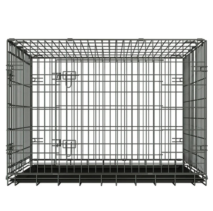 Folding Pet Cage Single Double Door Leak-Proof Plastic Pan Dog Crates  24/30/36/42/48 Inches Metal Dog Kennel for Big Pets