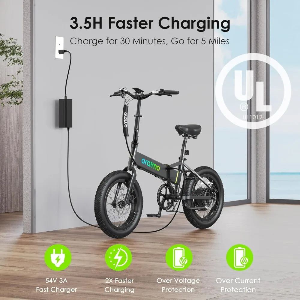 Folding Electric Bike for Adults, 750W Brushless Motor(Peak 1000W), 48V 12Ah Hidden Battery 20" Fat Tire Ebike, 7 Speed Gear