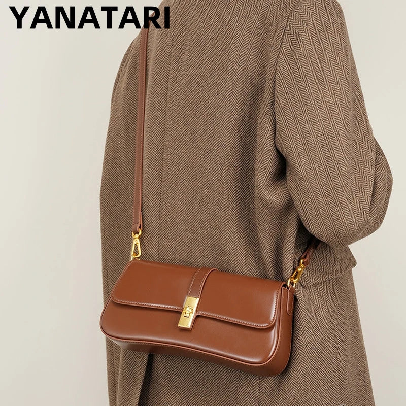 YANATARI underarm cowhide Genuine leather handbags women vintage shoulder bag female crossbody bags luxury high quality 2024