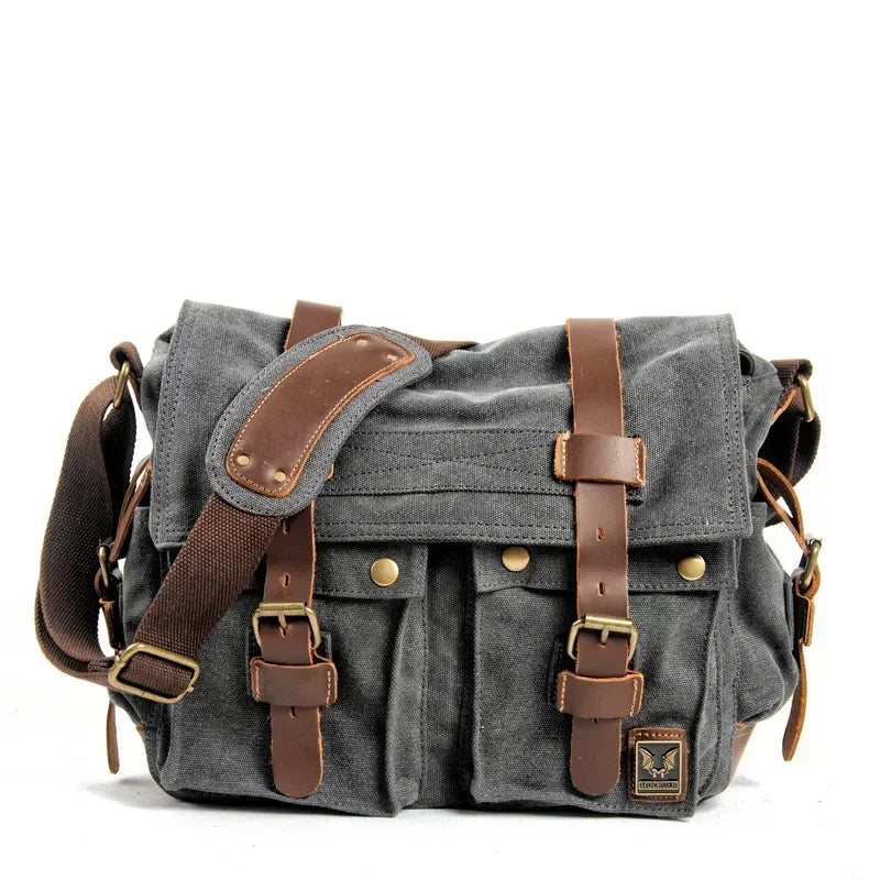 MUCHUAN Canvas Leather Men Messenger Bags   Big Satchel Shoulder Bags Male Laptop Briefcase Travel Handbag