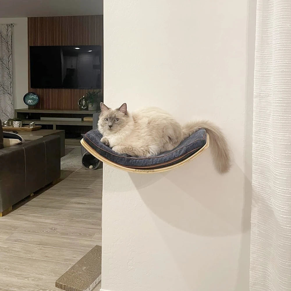 Cat Wall Mounted Shelf Steps Curved Cat Bed Shelves Corner Perches Hammock for Sleeping Climbing Scratching Post Pet Furniture