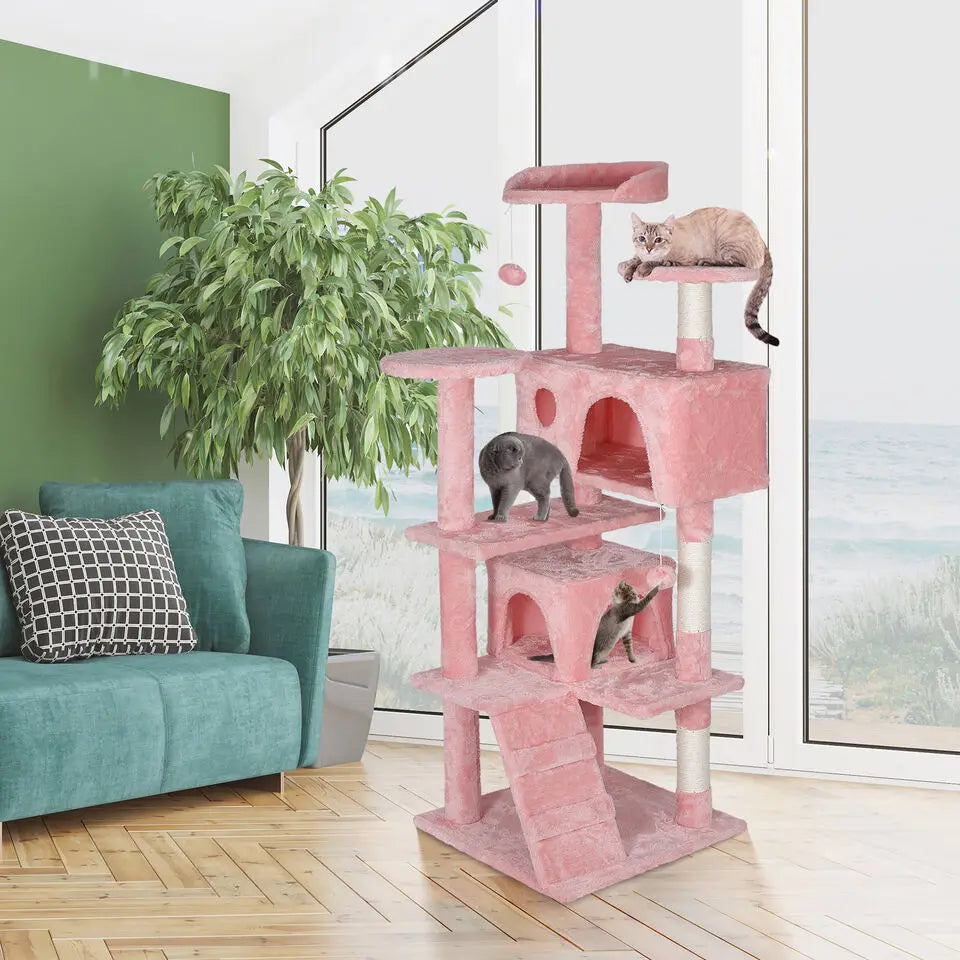 55'' Kitty Cat Tree Pink Cat Condo Tower with Scratching Post Cat Furniture