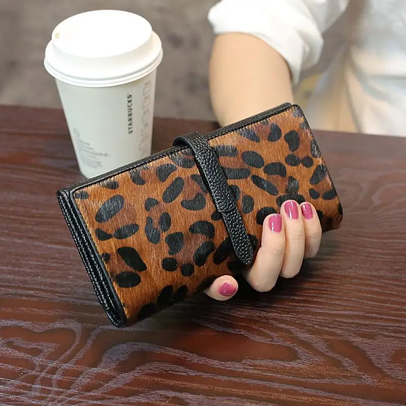 New Fashion Leopard Cow Genuine Leather Women Long Wallets Real Leather Female Luxury Brand Designer Clutch Girl Gift Cash Purse