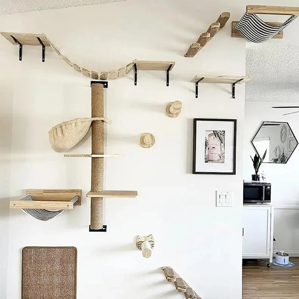 Wall-mounted Cat Climbing Frame 50cm Cat Climbing Ladder  Hammock  Activity Sisal Cat Grab Post Cat Pedal Indoor Cat House