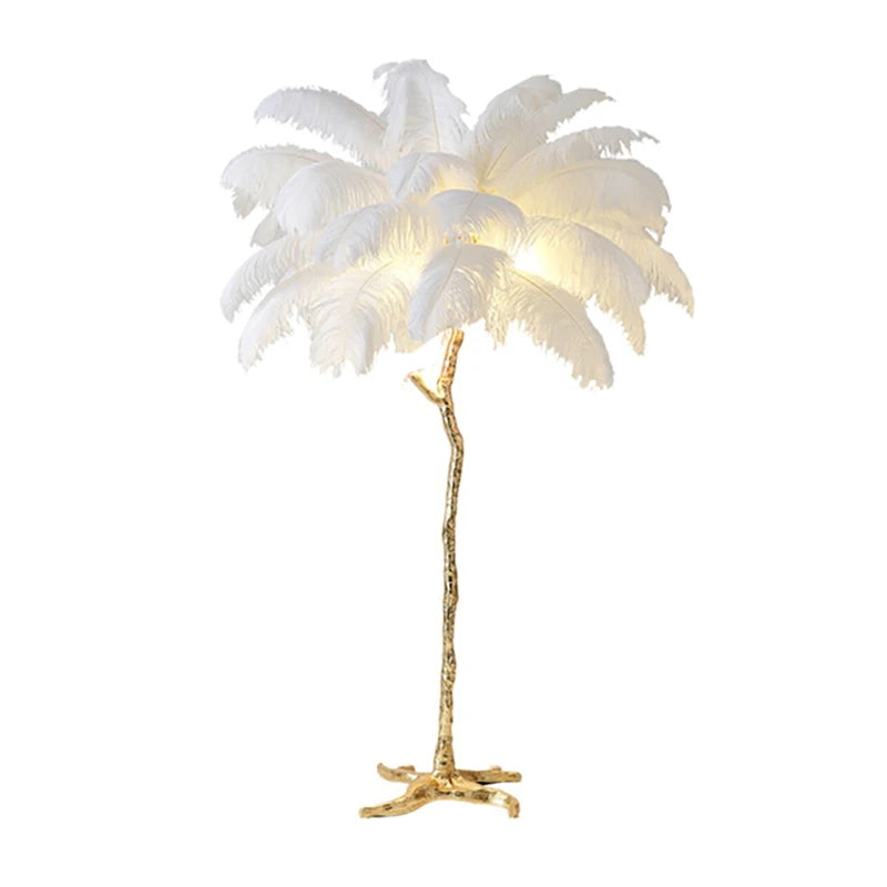 Scandinavian Ostrich Feather Floor lamp Resin Copper Sofa Bedroom Living Room Home Decoration Indoor LED Bracket Light Beautiful