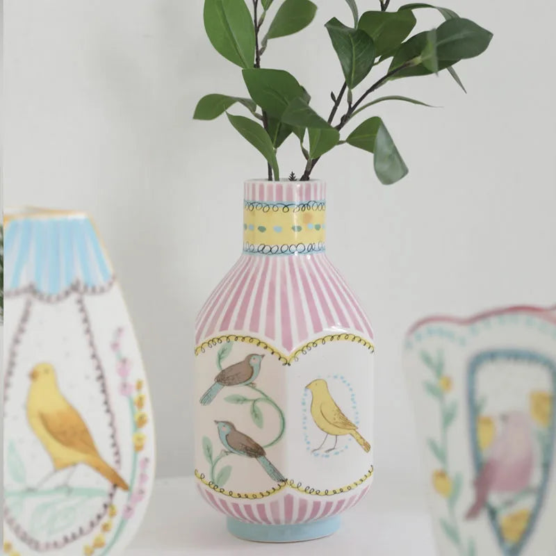 Nordic Double-sided Hand-painted Ceramic Vase Ornaments Living Room Dining Table Flower Arrangement Container Home Decoration