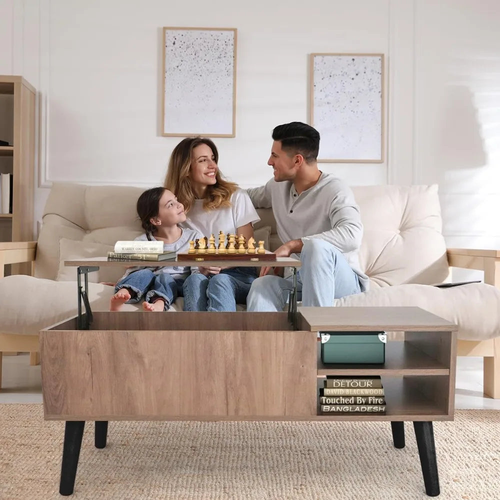 Lift Top Coffee Table with Hidden Compartment - Modern Living Room Dining Table with Rising Tabletop Lifttop Desk for Apartment