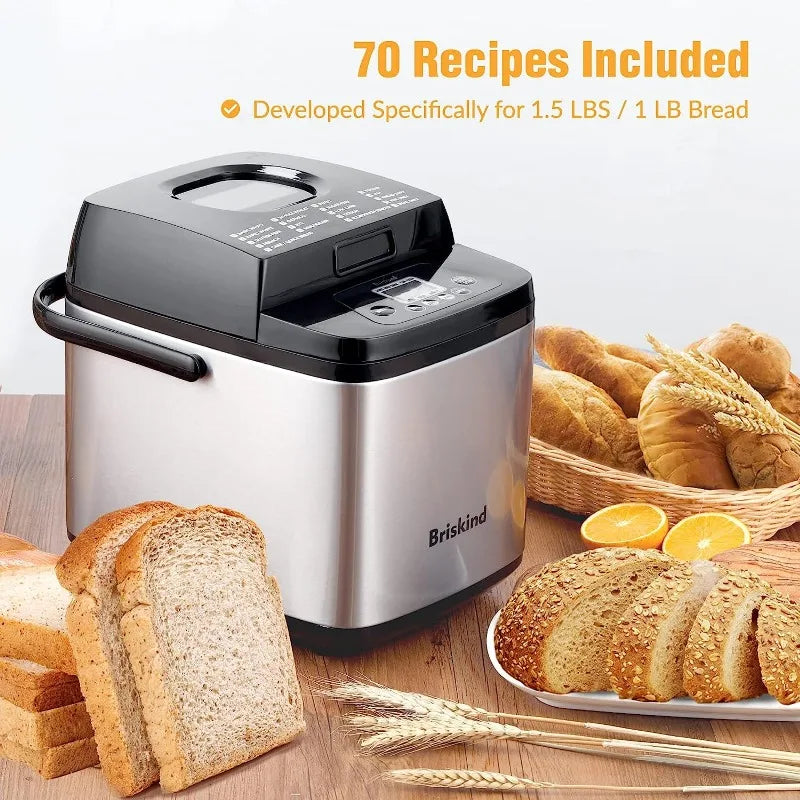 Briskind 19-in-1 Compact Bread Maker Machine, 1.5 lb / 1 lb Loaf Small Breadmaker with Carrying Handle, Including Gluten Free