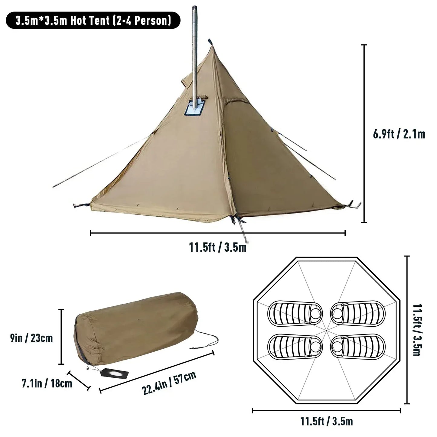 Winter Waterproof Camping Tent Luxury 2-4 Persons Outdoor Glamping Yurt Tent