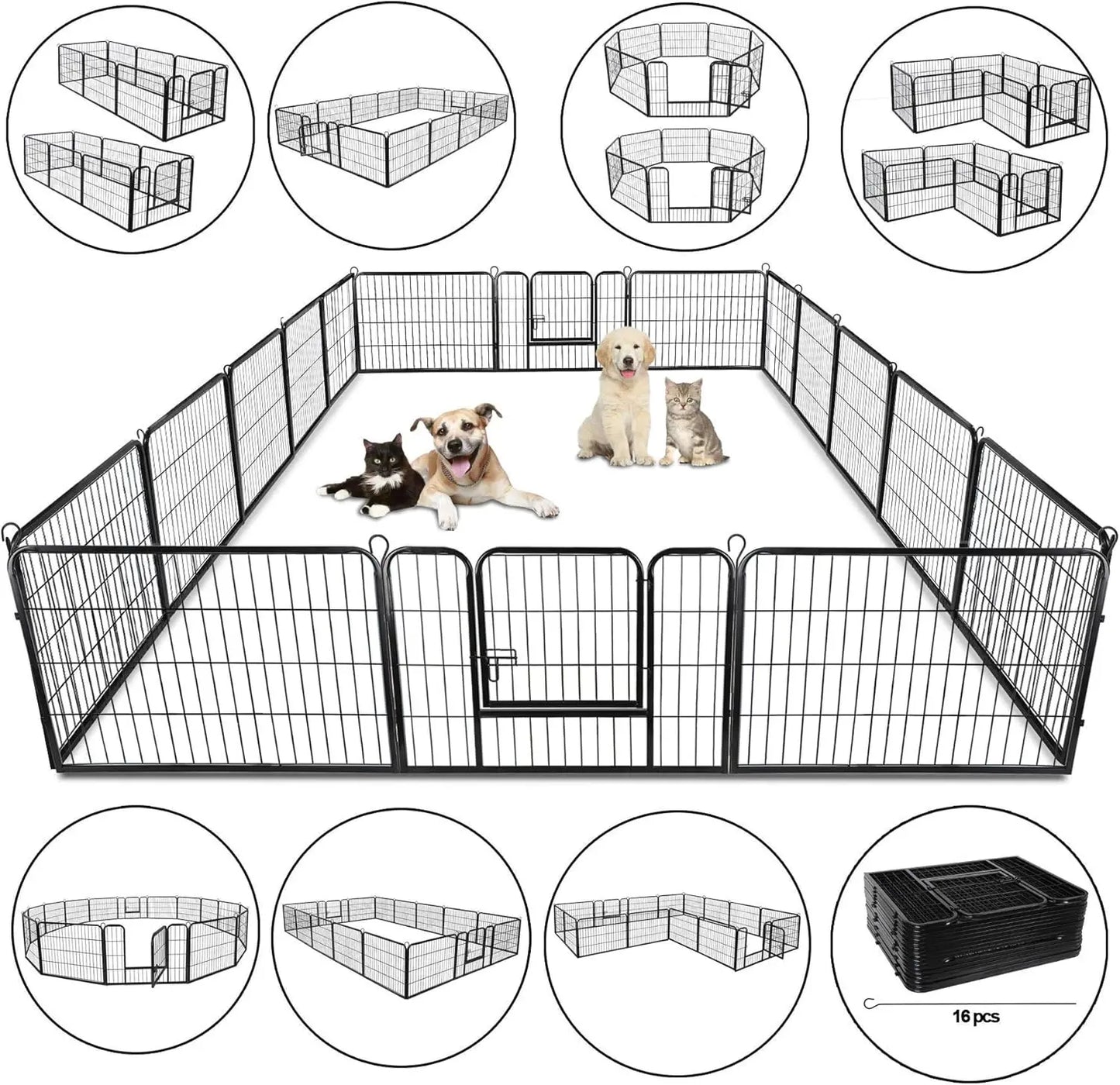 ZENY Dog Playpen 24 Inch, 16 Panels, Heavy Duty Indoor Dog Pen, Metal Folding Fence with Doors for Yard, RV, Camping