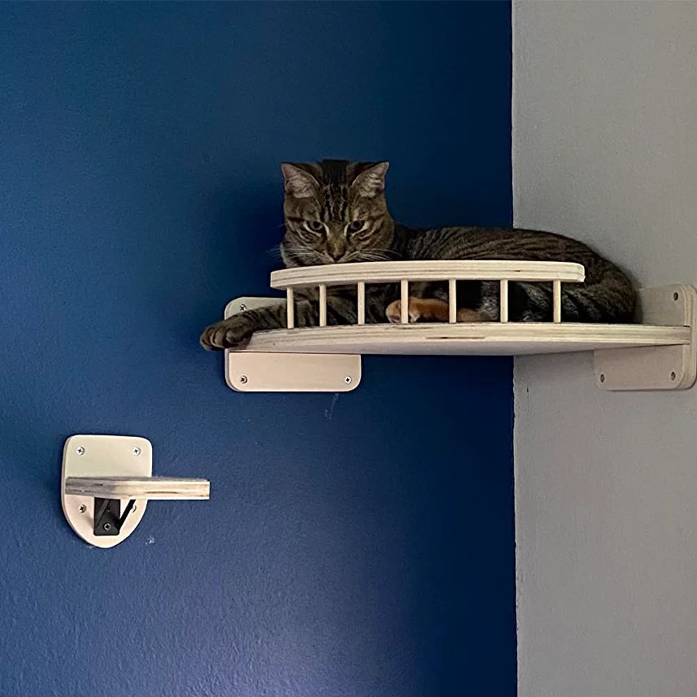 1 Piece Cat Wall Mounted Shelves Climbing Ladder Steps and Jumping Platform with Scratching Post for Grinding Claw and Playing