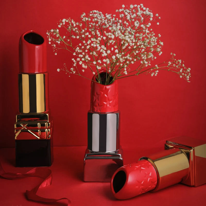 Creative Lipstick Vase Modern Ceramic Flower Vases Nordic Ornaments Table Living Room Decor Decoration and Table Accessories