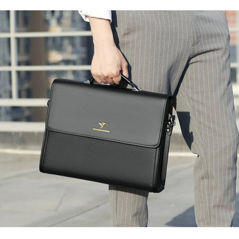 Leather Luxury Briefcases For Men Designer Work Business Tote Bolsas Black Handbag Shoulder Lawyer Square A4 Side Crossbody Bag