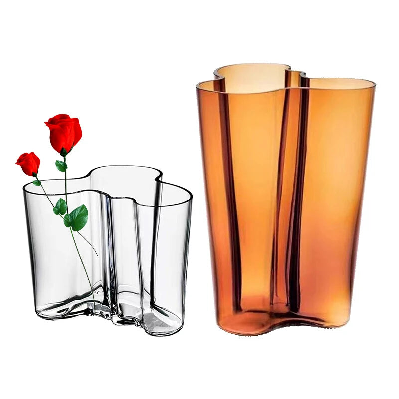 Nordic Minimalism Crystal Glass Vase Home Hotel Living Room Tabletop Decoration Vase Handmade Transparent Vases Size16x20cm