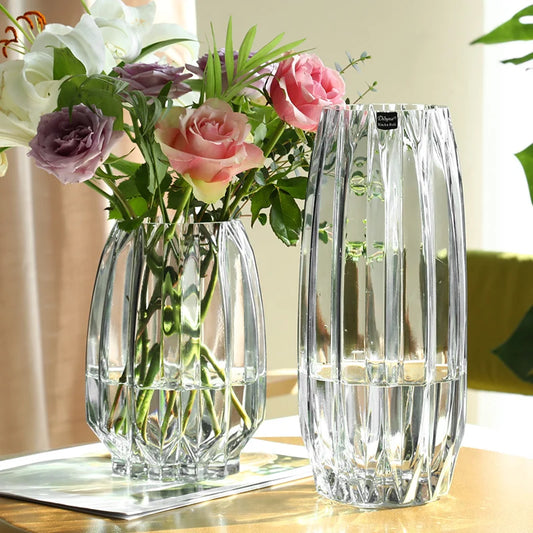 Nordic simple large glass vase transparent color hydroponic rich bamboo lily rose vase living room flower arrangement ornaments