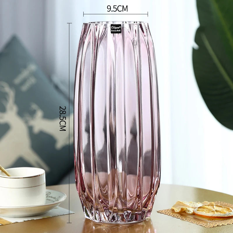 Nordic simple large glass vase transparent color hydroponic rich bamboo lily rose vase living room flower arrangement ornaments