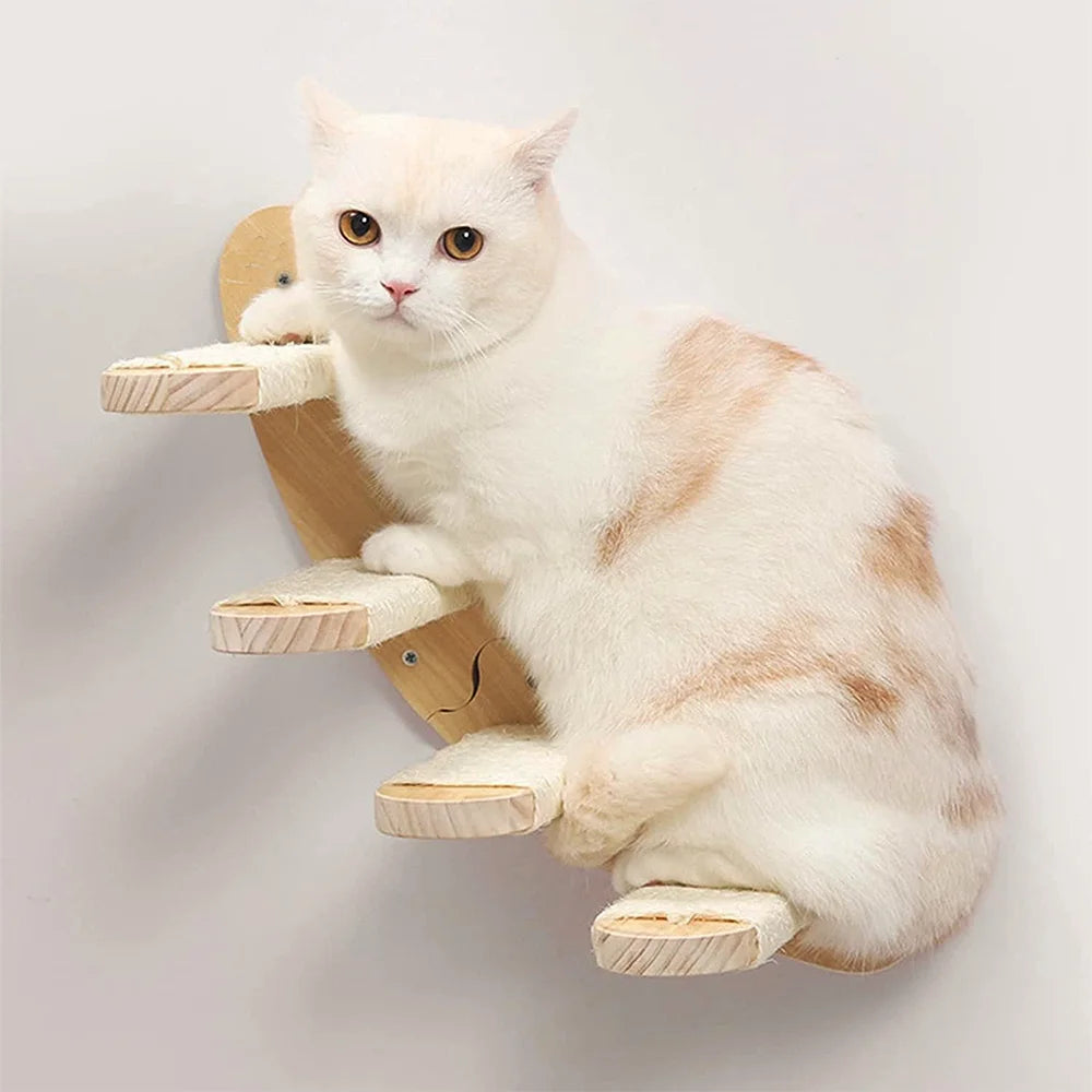 1 Piece Cat Wall Mounted Shelves Climbing Ladder Steps and Jumping Platform with Scratching Post for Grinding Claw and Playing