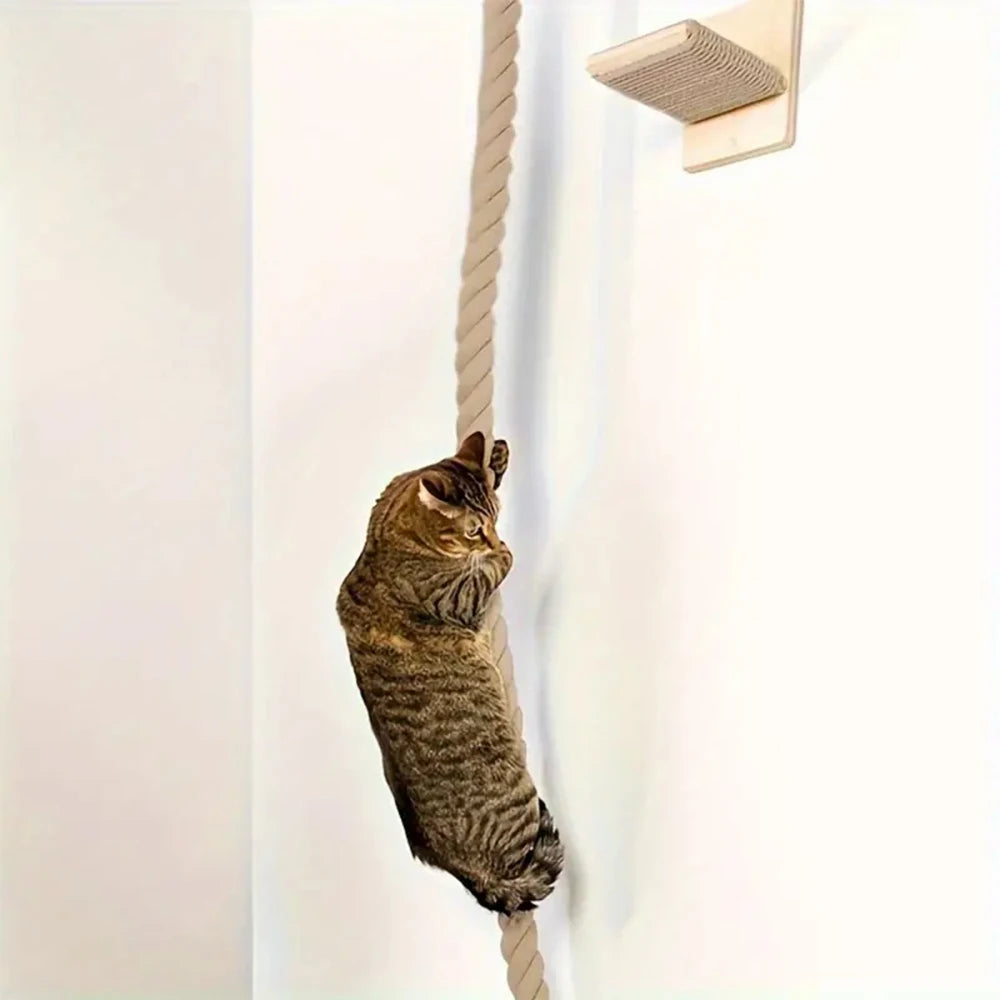 1 Piece Wall-mounted Cat Climbing Rope Solid Wooden Pedals And  Sisal Rope Kitten Training Claw Grinding Indoor Cat Furniture