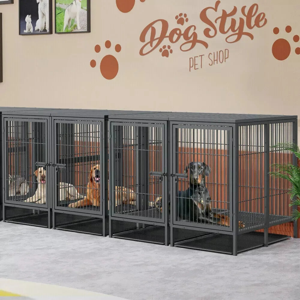 US XXXL Giant Premium Dog Crate Cage Pet Kennel Divider Playpen Dual Door & Tray